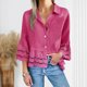 thumbnail image 1 of Karight Womens 3/4 Bell Sleeve Button Down Shirts Casual Ruffle Hem Tops Eyelet Blouse Lapel Tees Vacation Blouses, 1 of 8