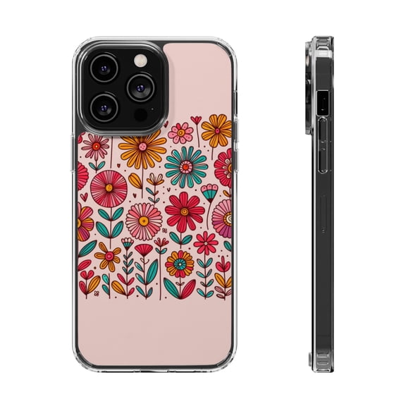 DistinctInk Hybrid (Acrylic / TPU) Clear Slim Fit Case for Apple iPhone 12 Pro (6.1" Screen) - Vibrant and Lively Spring Flower Delight