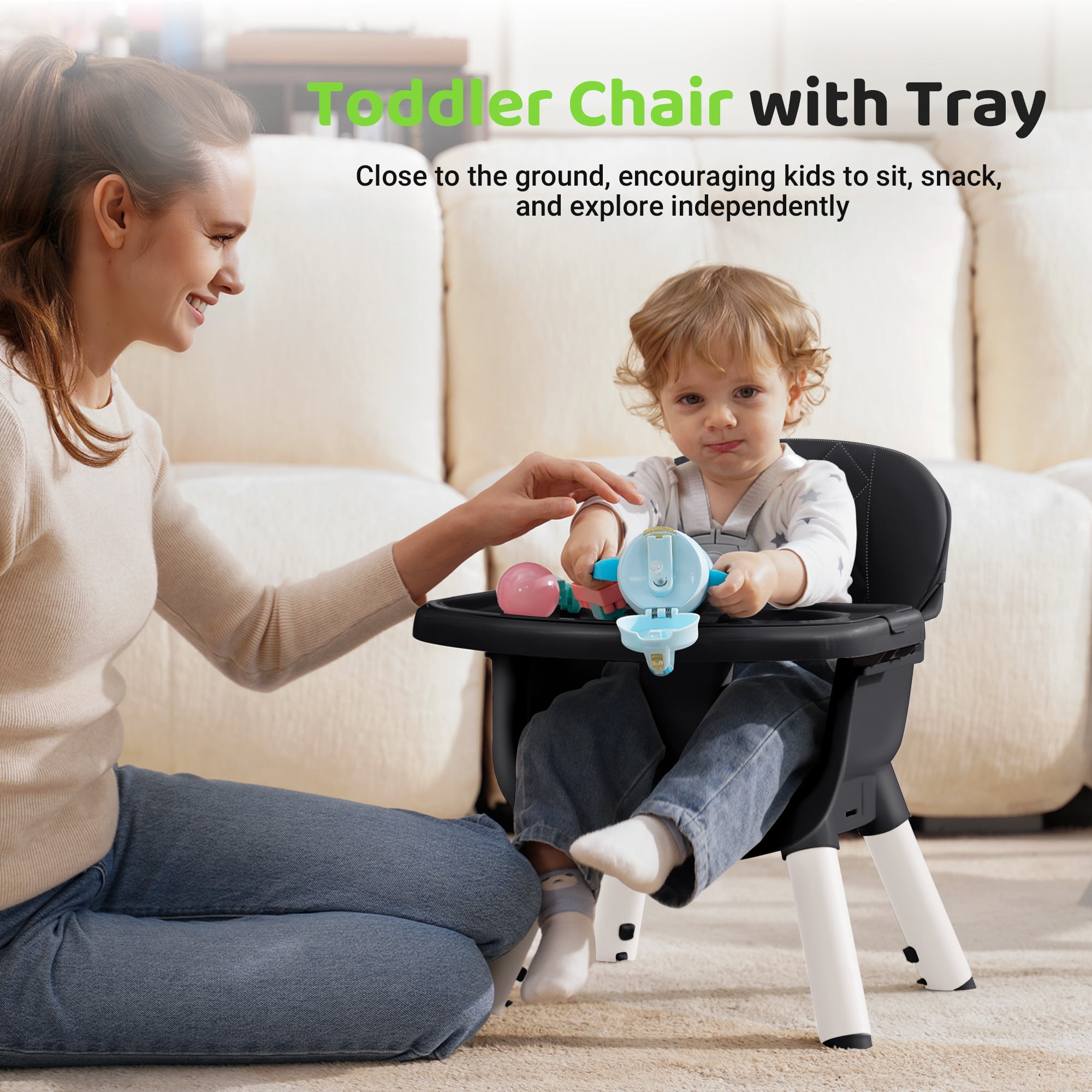 Babyeap 8-in-1 Baby High Chair, Feeding Chair, Table & Chair Set, Convertible Design for Babies & Toddlers,Black