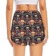 thumbnail image 4 of Uemuo Skulls and Flowers Pattern Women's Athletic Shorts High Waisted Running Shorts with Liner Pockets Gym Elastic Workout Shorts-Small, 4 of 9