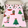 thumbnail image 2 of Feelyou Kids Christmas Tree Full Size Sheets, Western Cowgirl Boot Bed Sheets, Cartoon Snowflake Print Sheet Sets, Ultra Soft Home Decor, 4 Pieces, 2 of 7