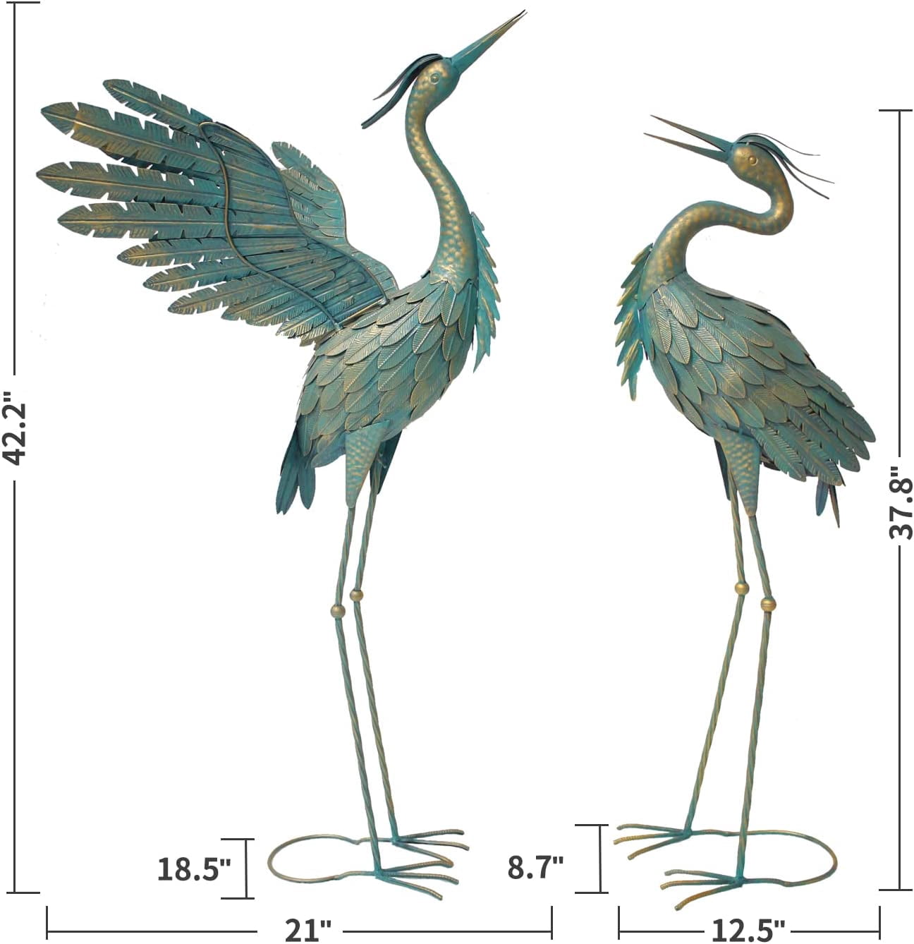 Metal Crane Garden Statue Decor, Bird Garden Sculpture & Statues, Outdoor Decoration for Yard Patio Lawn Backyard Pool, 37-42 inch Set of 2