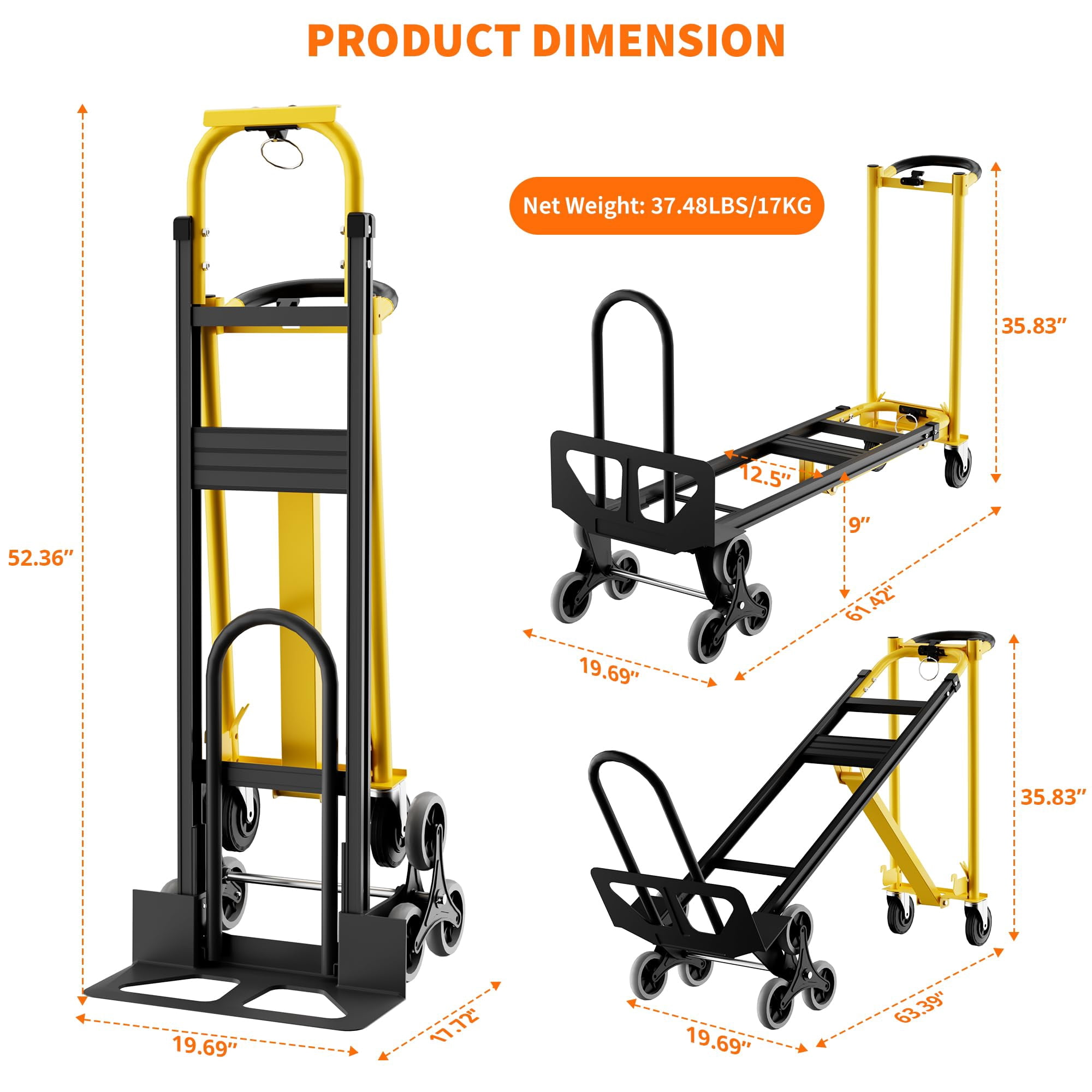 Huisuilinss Folding Hand Truck,3 in 1 Convertible Hand Truck Dolly,Utility Cart Platform Cart,Aluminum Moving Dolly With Wheels For Moving Warehouse Transport Appliance Delivery Travel,1PCS