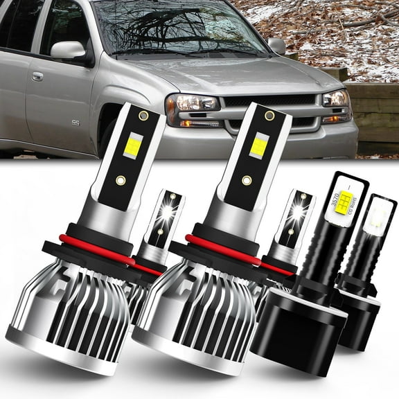 LECCIBUB LED Headlight Bulbs Compatible With Chevy Trailblazer 2002-2005,9005 High Beam   9005 Low Beam   880 LED Fog Light Bulb,6500K White,Plug and Play,Pack of 6