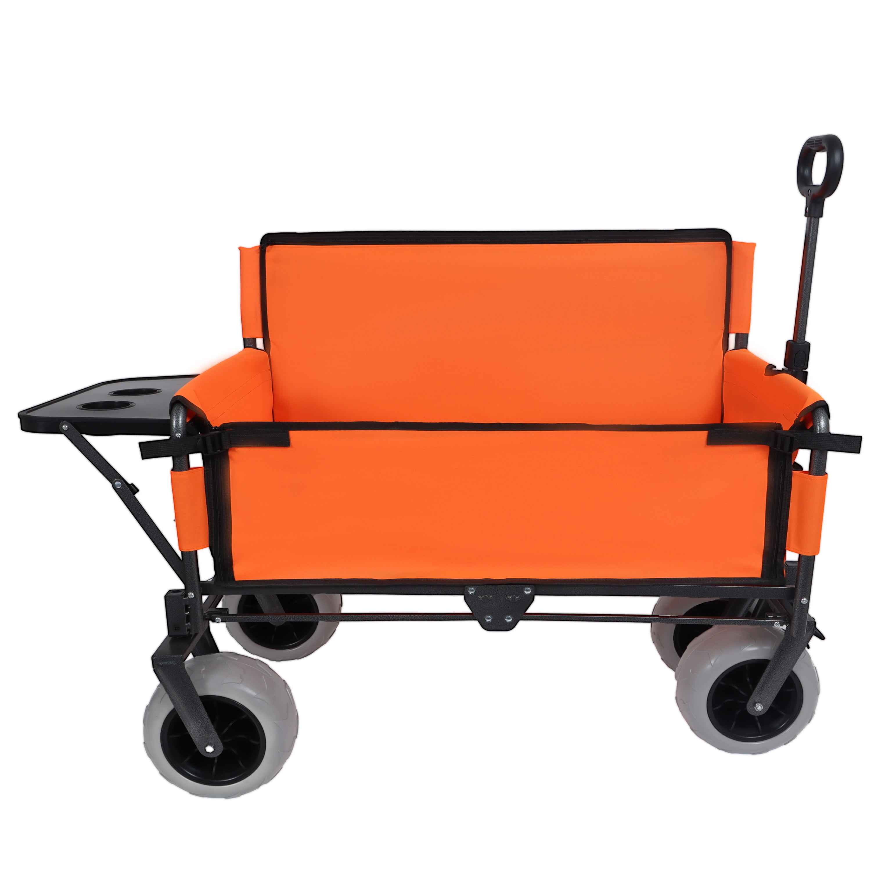 3-in-1 Folding Wagon with Bench Seat & Rear Folding Tabletop, 500lbs Capacity, 9"x4" All-Terrain Beach Tires, Collapsible Utility Cart for Camping Beach Outdoor