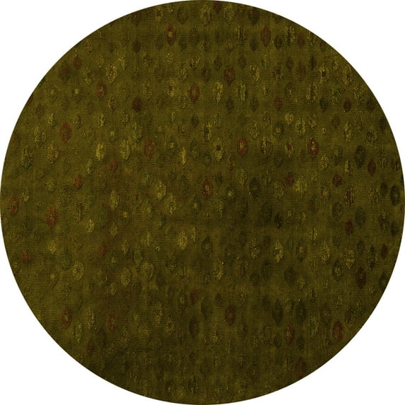 Ahgly Company Machine Washable Indoor Round Abstract Yellow Modern Area Rugs, 8' Round