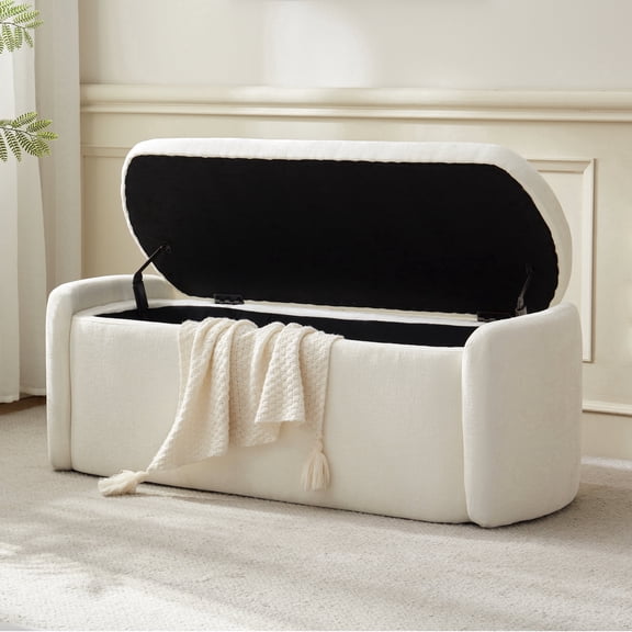 Usaint Upholstered Flip Top Storage Bench, Off-White, 280 lb Limit