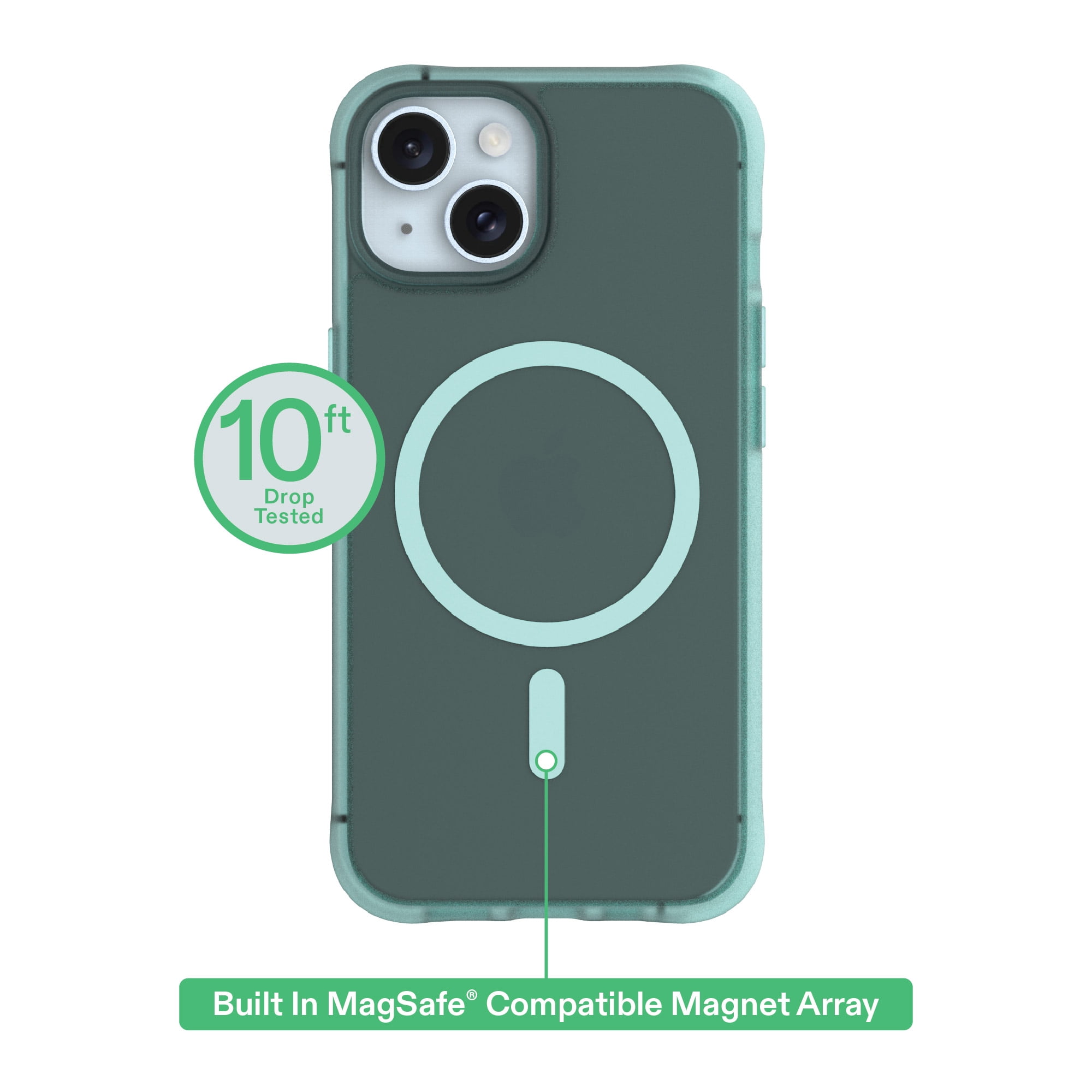 onn MagSafe Compatible Phone Case for iPhone 17e / iPhone 16e / iPhone 15 / iPhone 14 / iPhone 13 - Frosted Teal