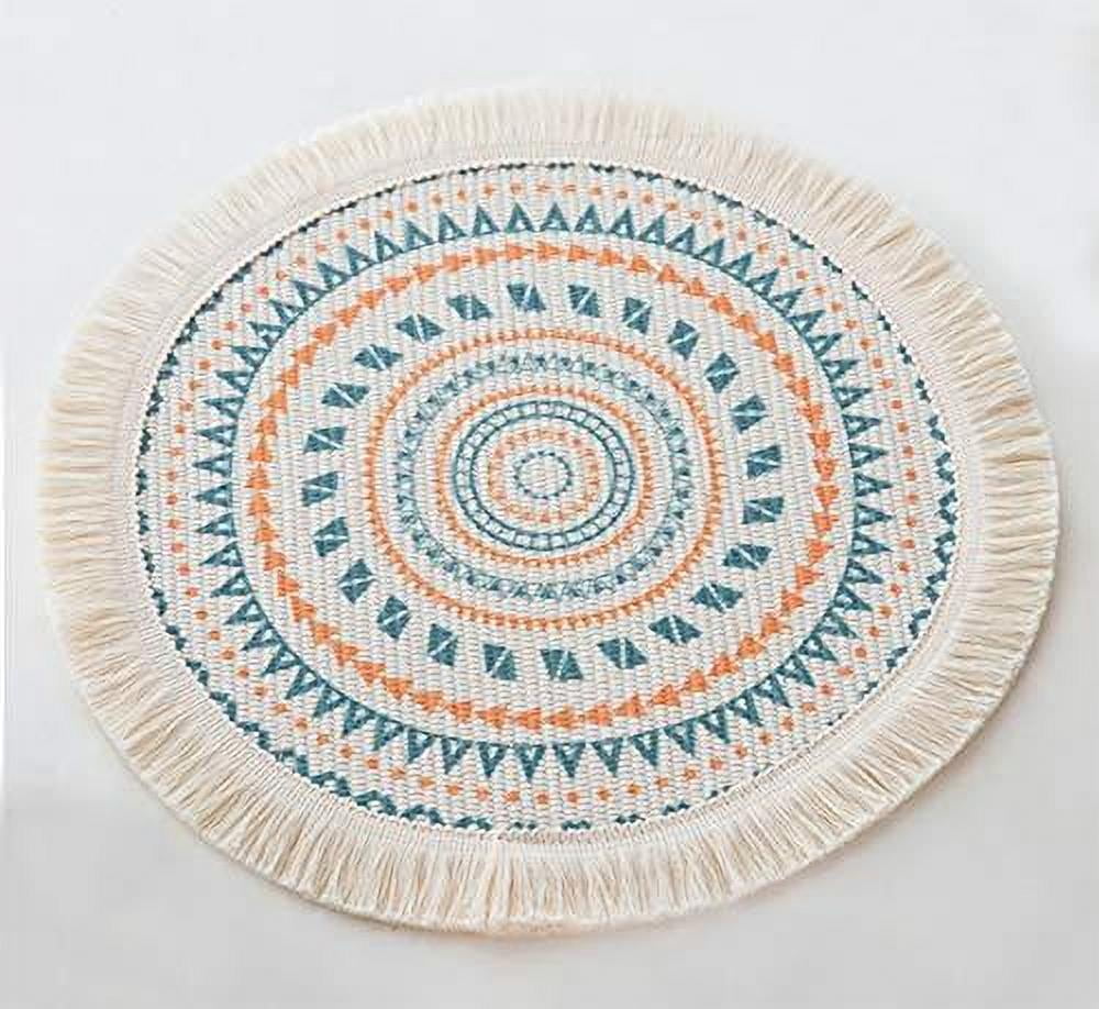 Fennco Styles Boho Geometric Fringe Decorative Cotton Placemats 13-inch Round, Set of 4