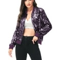 thumbnail image 1 of Veste à Fermeture Éclair devant à Paillettes à Manches Longues pour Femmes, Poignets Côtelés, Hauts d'Extérieur à Manches Longues, 1 of 5