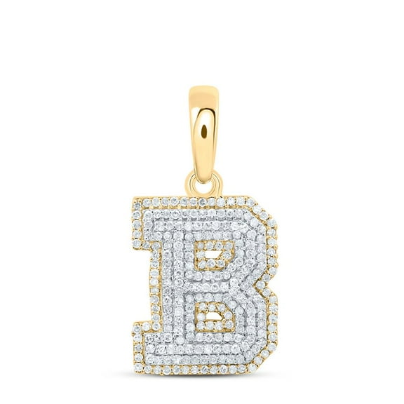 10K Yellow Gold Real Diamond Unisex Tiered Block Font Initial B Pendant 5/8 CT