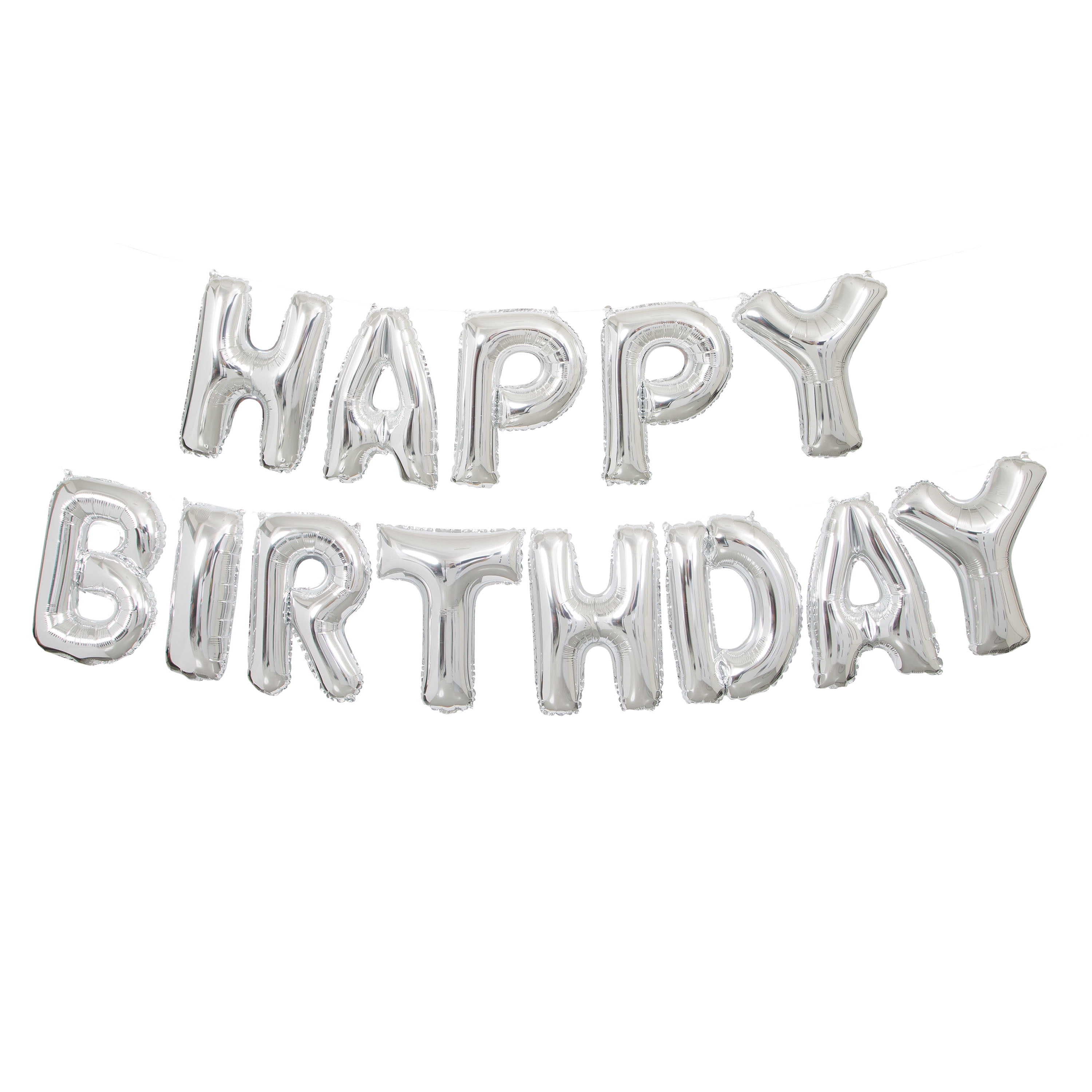 Malayas Self Inflating Happy Birthday Banner Balloon Bunting Silver 16 inch Letters Foil for Party Decoration 16 Birthday Balloons Banner Silver Hanging Alphabet Letter Balloons Party Supplies