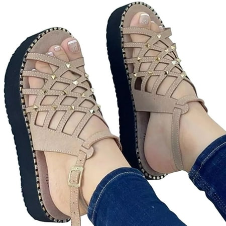 

Height Increase Rome Sandals Pin Buckle Design Hollowed Summer Shoes for Valentine s Day Christmas Gift 41 Beige