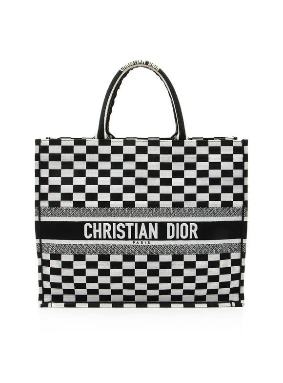 Pre-Owned Dior Embroidered Canvas Checkered Book Tote