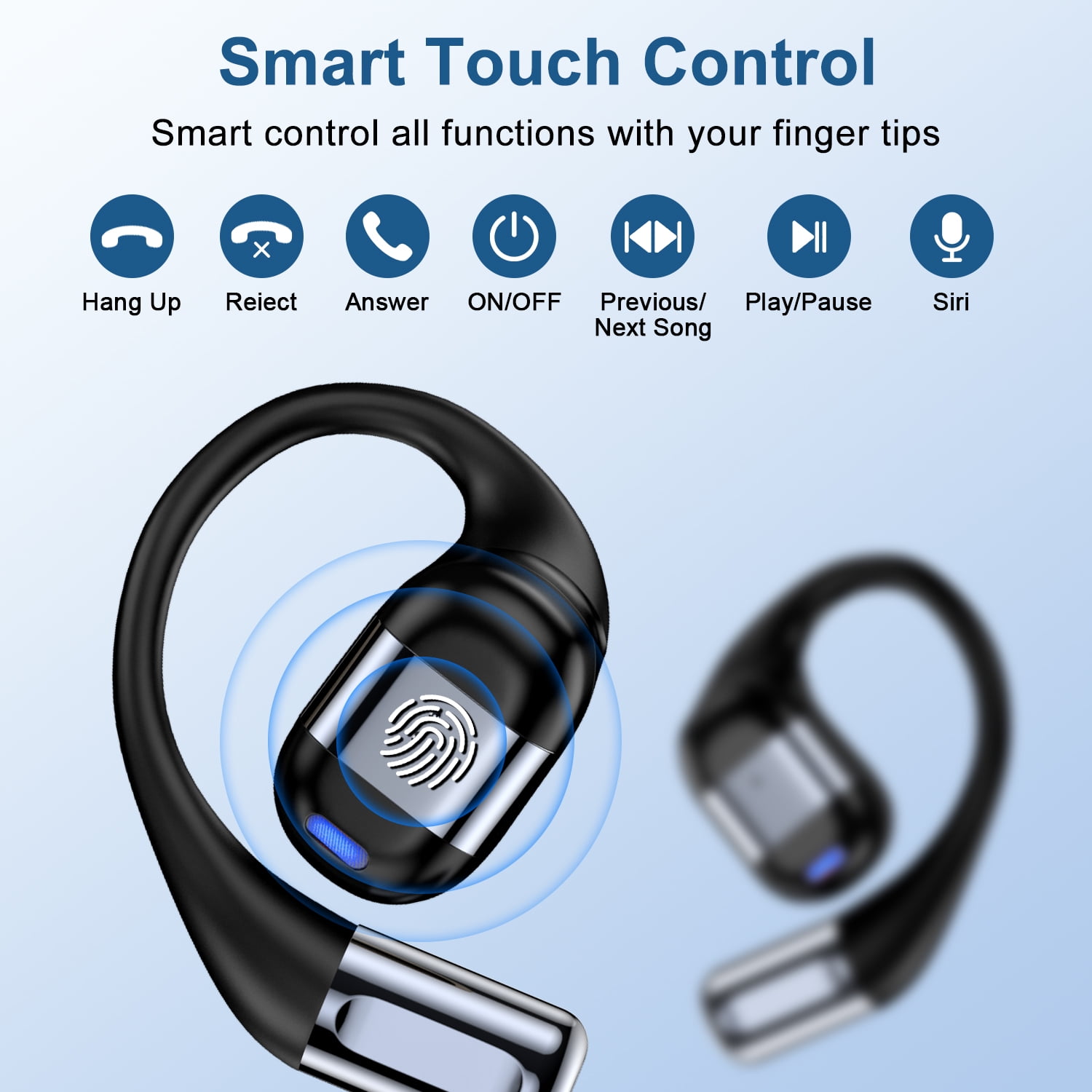 Wireless Earbuds,Bluetooth 5.3 Headphones for iPhone Android 60Hrs Playtime Waterproof IPX5 Open-Ear Stereo Earphones Headset Noise Cancelling True Wireless Earbuds with Ear Hooks&Charging Case,Black