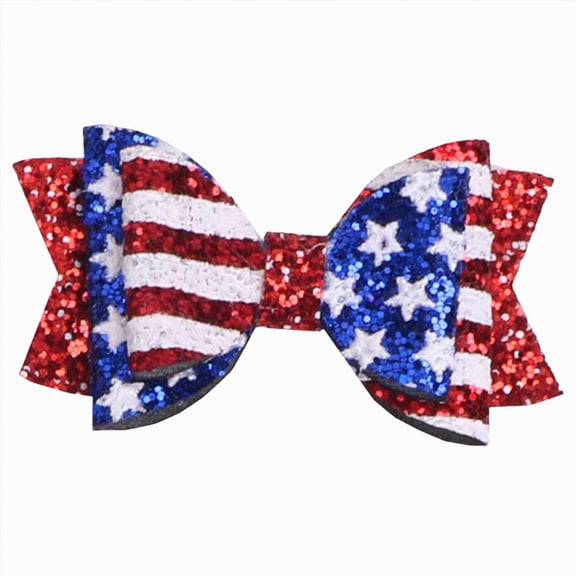 TOWED22 4th of July Patriotic Girl Hair Bows Clips Accessories, Glitter Red White and Blue Hair Clips USA Decorative Women Hair Accessories for Independence Day Memorial Day(Red)
