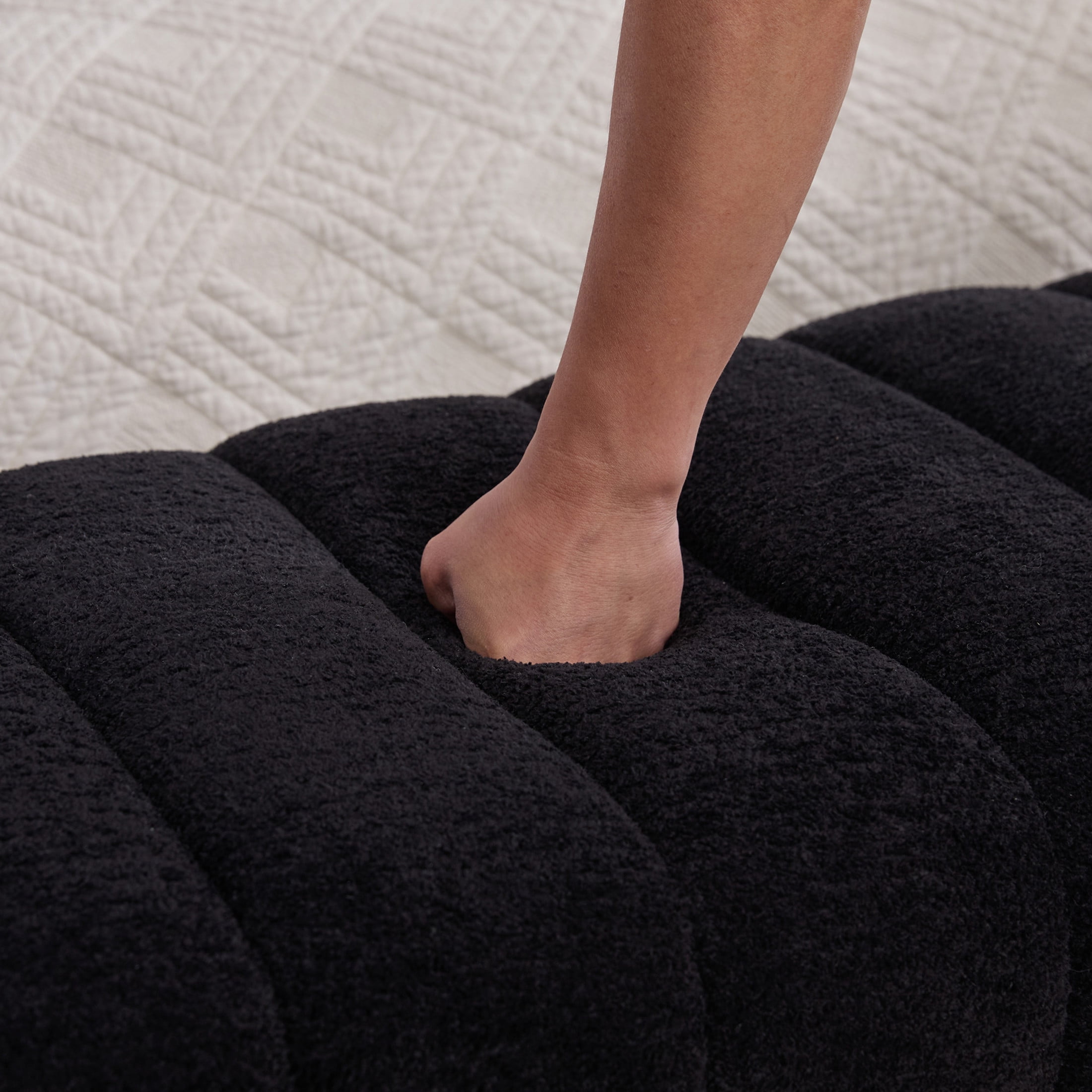 Noble House Arshore 69.7" Chenille Armless Bed Bench, Channel Tufted Daybed Chaise for Bedroom & Living Room, Black