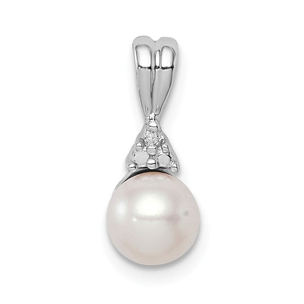 Solid 925 Sterling Silver Diamond and Freshwater Cultured Pearl Pendant  Charm - 14mm x 6mm