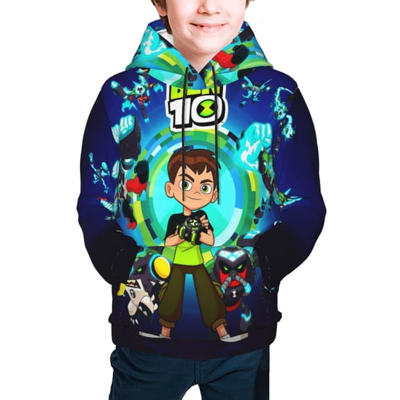Unisex Ben 10 Youth Hoodie 3d Printed Pullover Hooded Sweatshirt Fall And Winter, Long Sleeve Pullover With Pockets Hooded For Boys And Girls Small