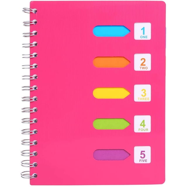 5 Subject Notebook, A5 Notebooks and Journals Spiral Bund, Wide Ruled, Lab Professional Notepad, Colored Dividers with Tabs, 5.7”×8.27”, Hardcover Memo Planner for School Kids Girls Women