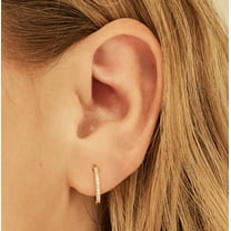 Anygolds 14K Real Solid Gold 0.12ctw Diamond Hoop Hinged Huggie Rings