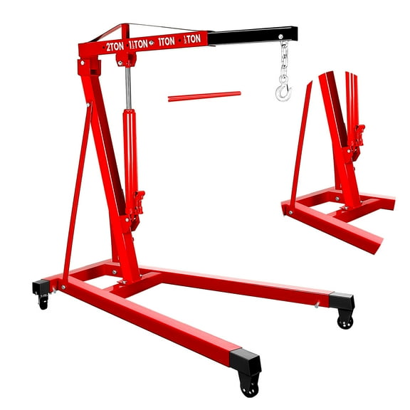 2 Ton Hydraulic Garage Crane, Red Alloy Construction, Adjustable Arm, Engine Crane, Hydraulic Repair Lift, Auto Workshop, Factory Equipment
