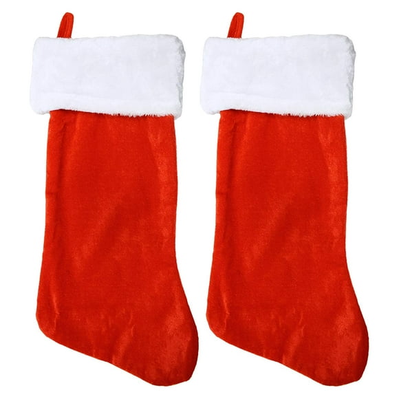 Classic Christnas Stockings Red & White Plush 18"" Set Of 2