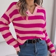 thumbnail image 2 of Lovskoo 2024 Sweaters for Women Trendy Pullover Long Sleeve V-Neck Blouse Knit Tops Pink, 2 of 7