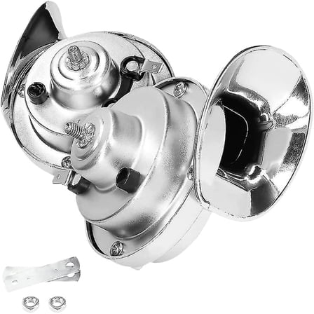 New 12V Car Horn 48W Waterproof Auto Snail Air Horn 300DB Super Loud For Motorcycle Car Truck SUV Boat(Silver)