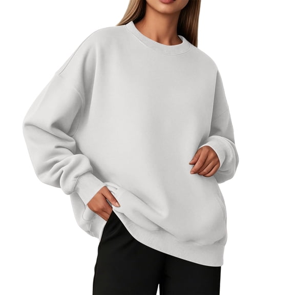 Garbnen Women's Crew Neck Sweatshirts Fleece Long Sleeve Shirt for Women Casual Fall Winter Warm Oversized Fashion Pullover for Women White XXL