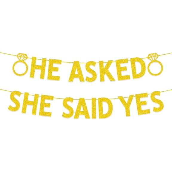 Engagement Party Decorations, Gold Glitter He Asked She Said Yes Banner, Bridal Shower Engagement Wedding Party Decorations Supplies