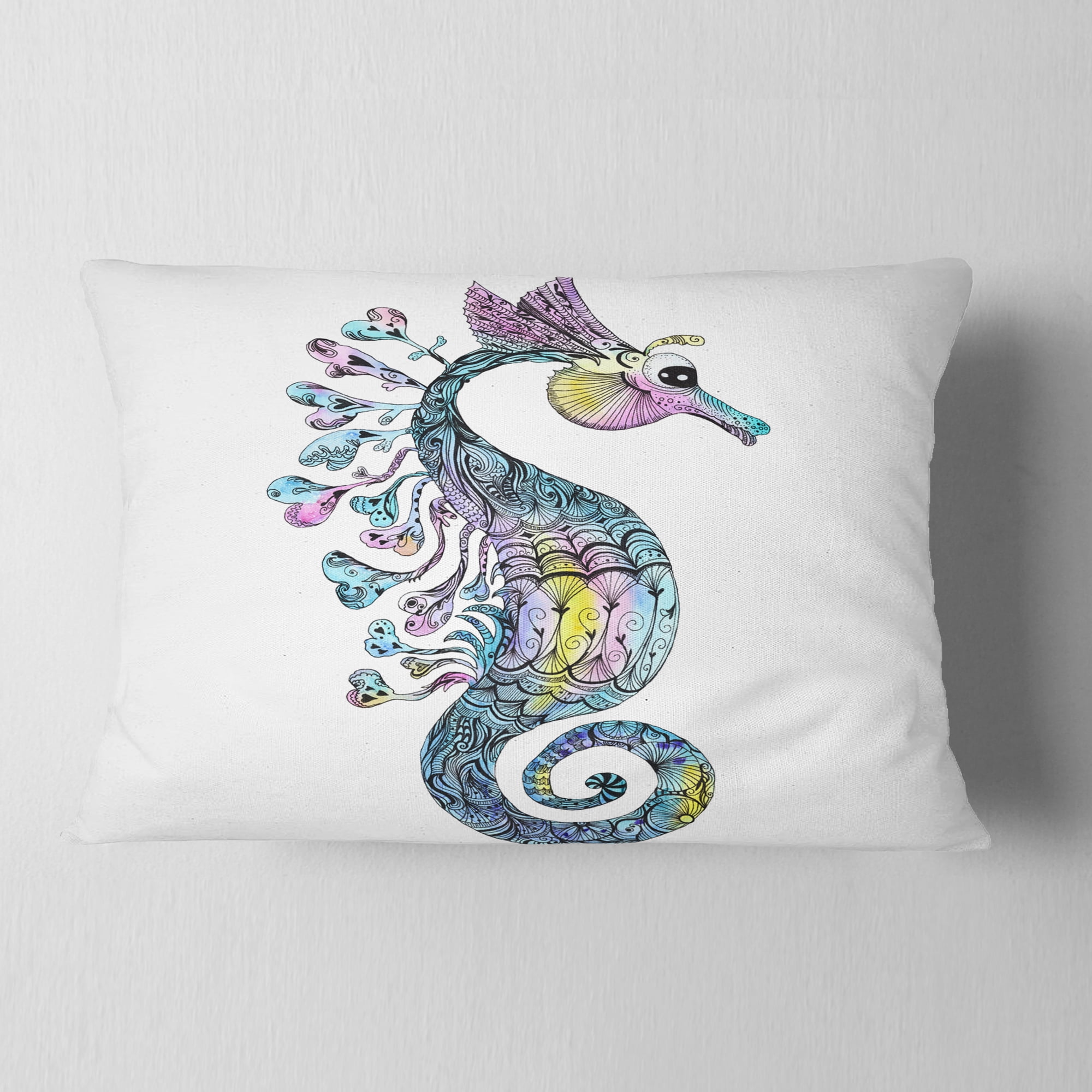 Designart Colorful Seahorse Watercolor - Animal Throw Pillow - 12x20