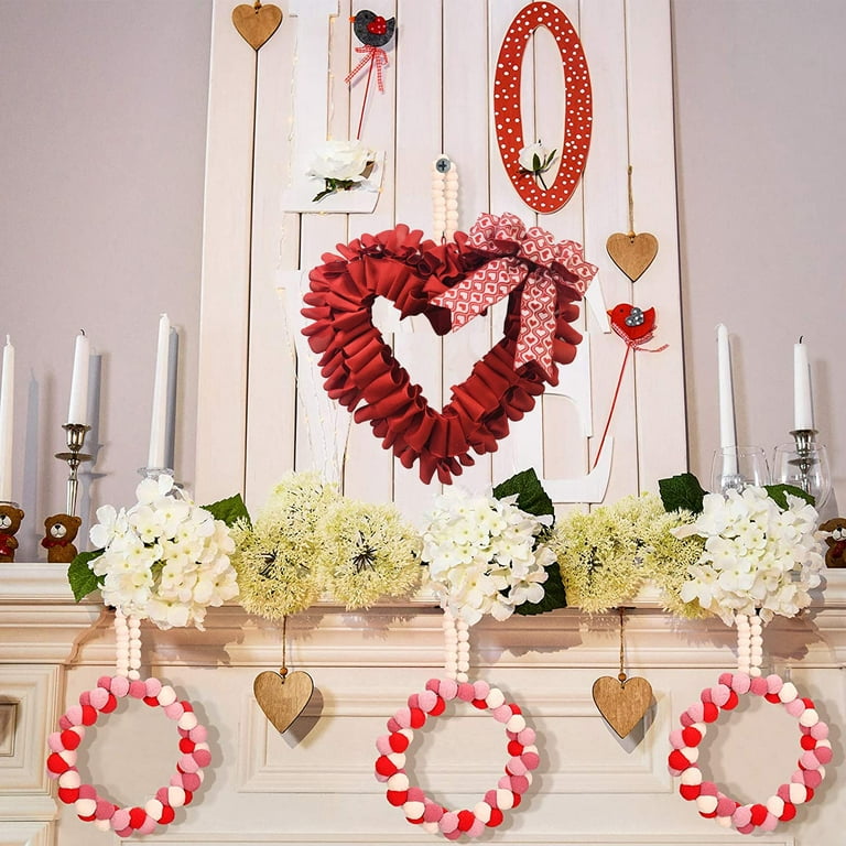Valentines Day Wreath Decor, Heart Shaped Valentine Wreath with Bowknot,  Front Door Decorations for Festival Party Wedding 