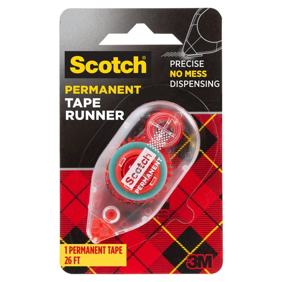 Scotch Double Sided Permanent Tape Runner, .27 in x 26 ft, Red, 1 Total