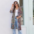 thumbnail image 6 of Women's Robes Zipper Lightweight 3/4 Sleeve Womens Bathrobe Zipper Front Knee Length Vintage Floral Print Trendy Sleepwear Nightgown with Pockets Red S, 6 of 8