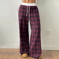 thumbnail image 4 of LEKWK Women's Plaid Wide Leg Pants Elastic High Waist Drawstring Trousers Loose Fit Casual Lounge Bottoms Soft Breathable Pockets Daily Streetwear Outfits, 4 of 4
