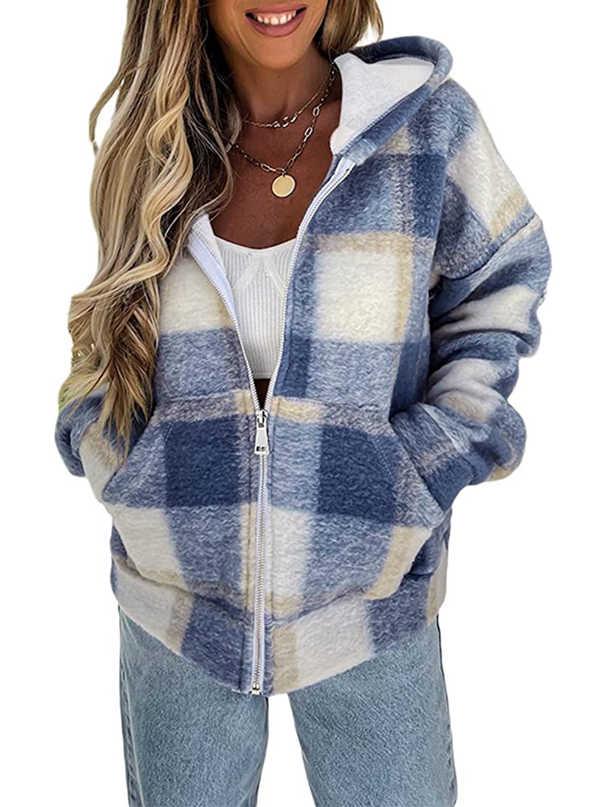 womens plaid hooded jacket
