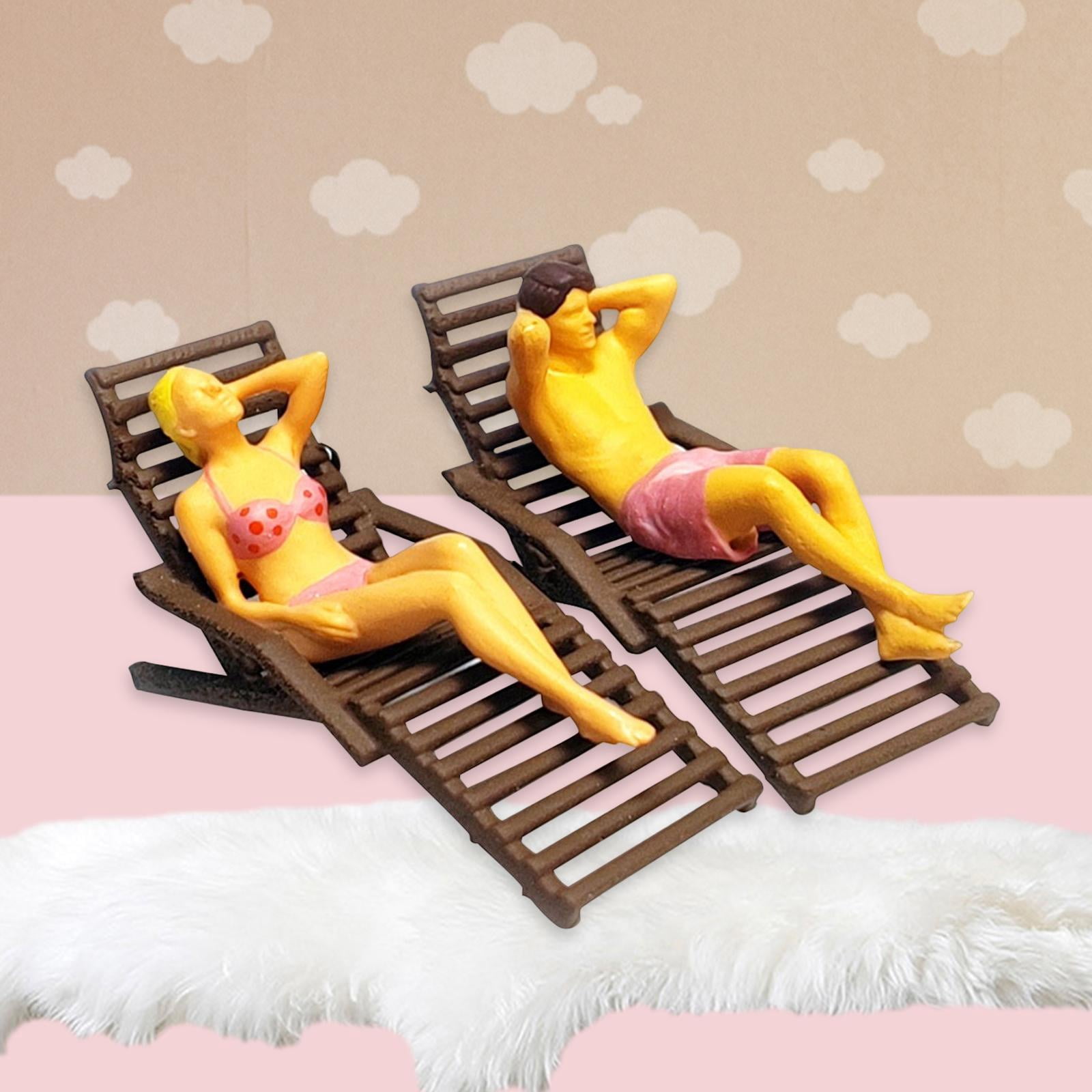 Simulation Beach Couple Set Model Toy Creative Miniature Life Scene for Dioramas Black