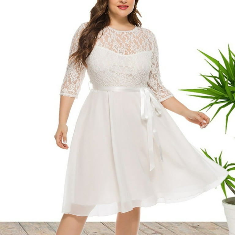 Women's Plus Size Evening Dresses Fashion Lace Chiffon Splicing 3/4 Sundress Dress - Walmart.com