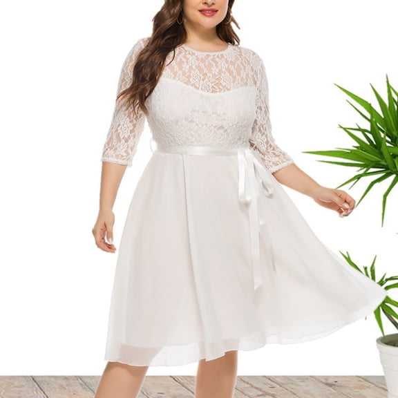 Summer Top For Women'S Summer Short Sleeve Lace Chiffon Plus Size Evening Dress