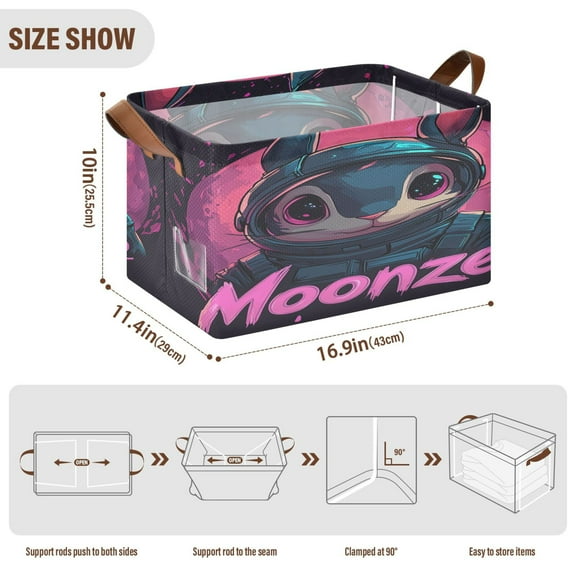 BZSMCE Collapsible Fabric Cube Storage Bins Cartoon Astronaut Rabbit Design Pattern Storage Box