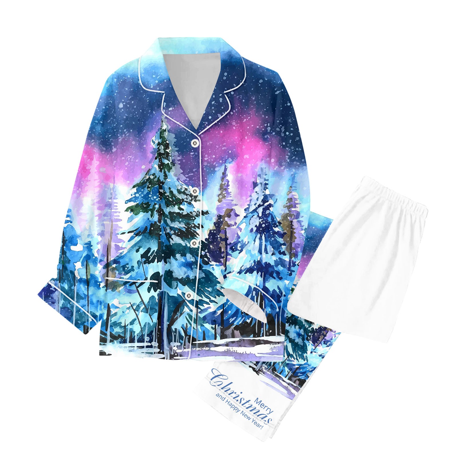 Pyjama Adulte Merry Christmas En Coton - Manches Longues, Motif Père Noël Et Bonhomme De Neige, Bleu Marine, Tailles S à XXL