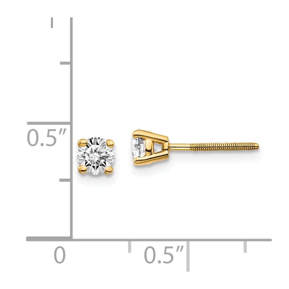 Real 14kt Yellow Gold .50ct. SI3 G-I Diamond Stud Thread on/off Post Earrings; for Adults and Teens; for Women and Men