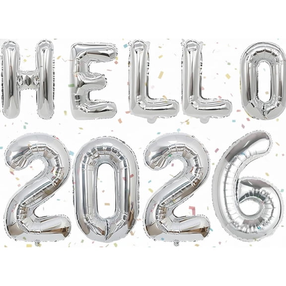 Janrevotw Hello 2026 Balloons, New Years Eve Party Supplies 2026 Balloons, Happy New Year Decorations, Sliver Number Balloon Year Eve Party Decorations Supplies