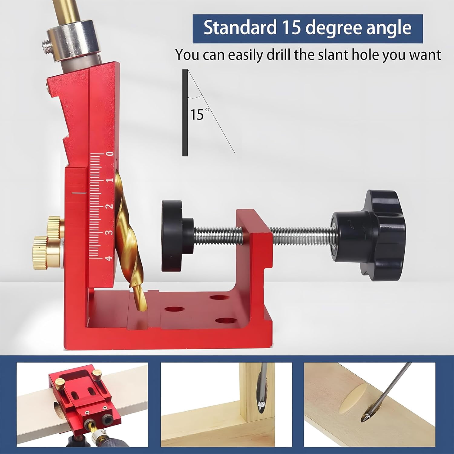 15° Precision Pocket Hole Jig Kit – Complete Joinery System with Step Drills, Wrenches, Drill Stop Rings, Square Drive Bits, Adjustable Fixture for DIY Carpentry and Woodworking Projects(RL 1 Set)