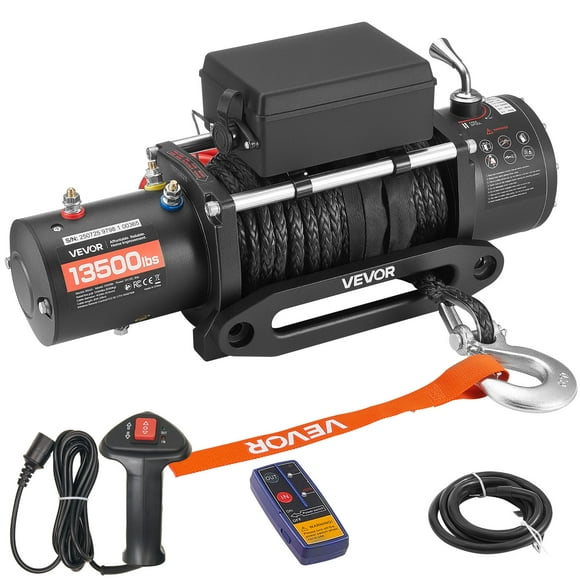 VEVOR Electric Winch, 13500 lbs Load Capacity, 12V DC Truck Winch with Φ3/8 in x 85 ft Synthetic Rope, Wireless & Wired Remote Control, IP55 Waterproof for Towing Off-Road SUV Jeep Trailer Boat