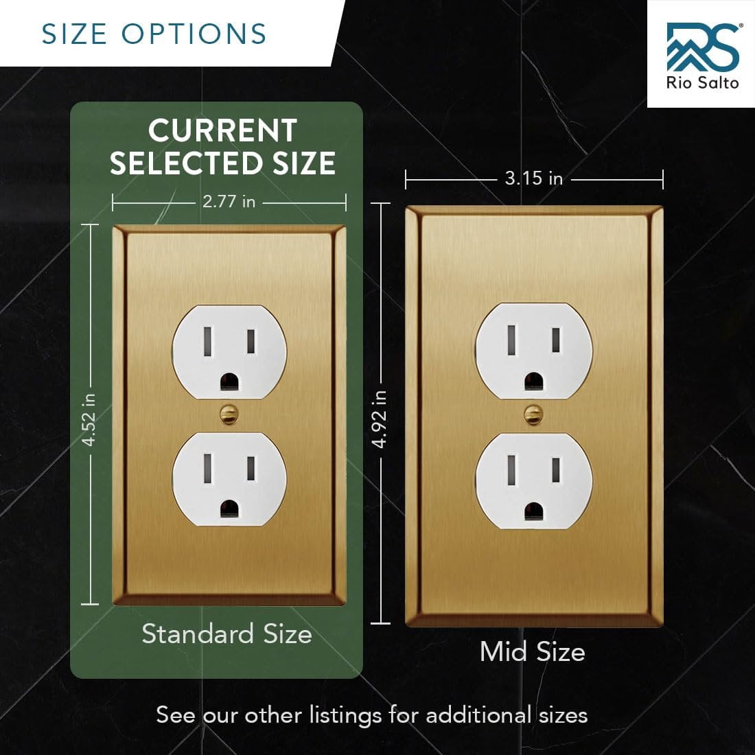 Rio Salto BRASS Signature Collection Metal Rocker Decorator Gold Light Switch Wall Plate or Outlet Cover Wall Plate 5-Pack Single Receptacle Wallplate Covers 1 Gang Receptacle Standard Size