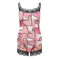 thumbnail image 4 of Xmyrz Valentine's Day Pajama Sets For Women 2 Piece Lace Attractive Shorts Set Tank Top Classic Recreation Print Loose Trendy Heart Sleepwear Pj Outfit Sets, 4 of 5