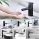thumbnail image 5 of Grifo de baño negro mate, mezclador de lavabo cuadrado de acero inoxidable, agua fría y caliente, larga vida útil, libre de metales pesados nocivos para el área del tocador de su baño, 5 of 5