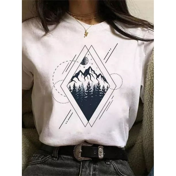 Maycaur, nueva y divertida camiseta con estampado de luna, camisas blancas y negras para mujer, camiseta de manga corta con cuello redondo a la moda, camisetas de verano, camiseta informal Tan Jianjun unisex
